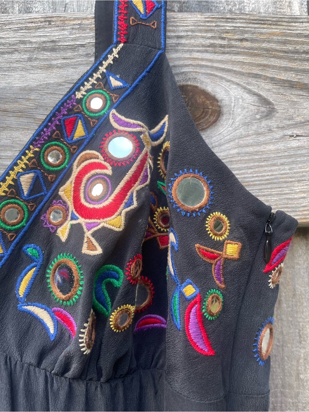 Tibi Black Silk Dress with Embroidered Multicolor Accents Sz 10 - Picture 5 of 16